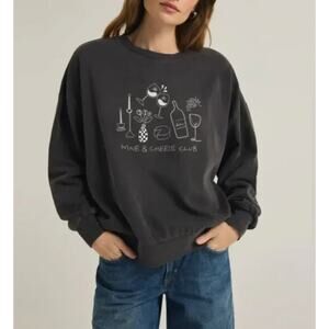 Z Supply Wine & Cheese Club Graphic Sweatshirt Black Medium